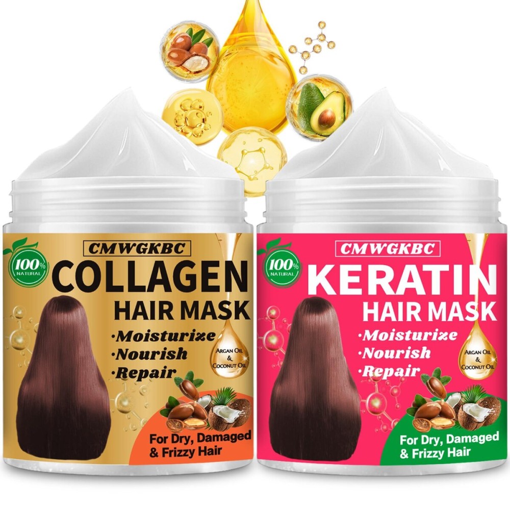 Collagen Hair Mask & Keratin Hair Mask for Damaged Hair,Keratin Hair Treatment,Repair Deep Conditioner for Dry Hair,Vitamin E Natural Hydrating Hair Mask with Argan Oil All Hair Type,Hair Care Gifts Collagen Hair Mask & Keratin Hair Mask for Damaged Hair,Keratin Hair Treatment,Repair Deep Conditioner for Dry Hair,Vitamin E Natural Hydrating Hair Mask with Argan Oil All Hair Type,Hair Care Gifts