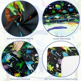 DAYEEBALL 4 Piece Toddler Bedding Set, Ultra Soft and Breathable Cartoon Dinosaur Toddler Comforter Sets for Boys Includes Quilted Comforter, Fitted Sheet, Flat Sheet and Pillowcase