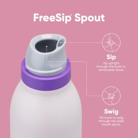 Owala FreeSip Twist Insulated Stainless Steel Water Bottle with Straw for Sports and Travel, BPA-Free, 24-oz, Pink/Purple (Dreamy Field)