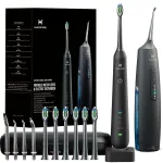 HUACO CARE 2-1 Oral Clean Kit- Water Dental flosser & Electric Toothbrush Combo- Brushing & Flossing- for Teeth Cleaning and Gum Health (Black)