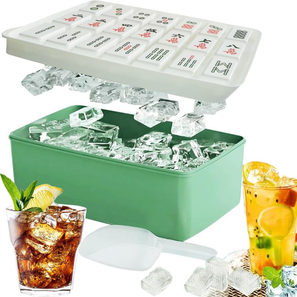 Chinese Mahjong Ice Cube Tray with Lid and Bin - Mahjong Pattern 21 Cubes, Easy-Release Ice Cube Molds with Scoop & Storage Container, Nice Kitchen Gadget for Drinks, Coffee, Cocktails Chinese Mahjong Ice Cube Tray with Lid and Bin - Mahjong Pattern 21 Cubes, Easy-Release Ice Cube Molds with Scoop & Storage Container, Nice Kitchen Gadget for Drinks, Coffee, Cocktails