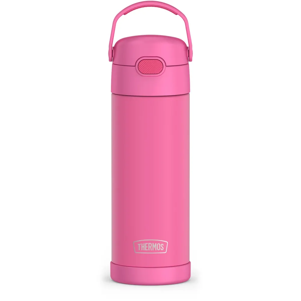 THERMOS FUNTAINER 16 Ounce Stainless Steel Vacuum Insulated Bottle with Wide Spout Lid, Neon Pink THERMOS FUNTAINER 16 Ounce Stainless Steel Vacuum Insulated Bottle with Wide Spout Lid, Neon Pink