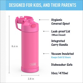 THERMOS FUNTAINER 16 Ounce Stainless Steel Vacuum Insulated Bottle with Wide Spout Lid, Neon Pink THERMOS FUNTAINER 16 Ounce Stainless Steel Vacuum Insulated Bottle with Wide Spout Lid, Neon Pink