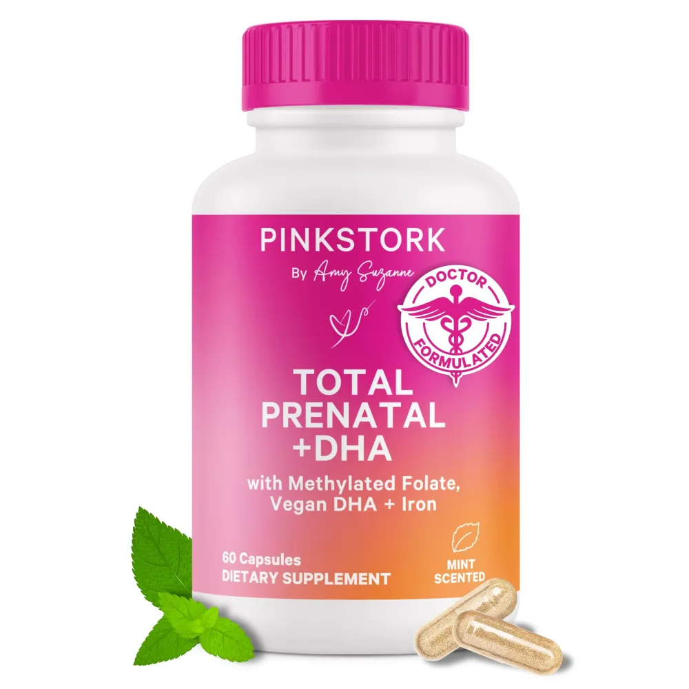 Pink Stork Total Prenatal Vitamins with DHA, Folate, Iron, Choline, and Vitamin B12 - Preconception Nutrition - Prenatals for Women, Pregnancy Must Haves - Mint Essence, 60 Capsules, 1 Month Supply Pink Stork Total Prenatal Vitamins with DHA, Folate, Iron, Choline, and Vitamin B12 - Preconception Nutrition - Prenatals for Women, Pregnancy Must Haves - Mint Essence, 60 Capsules, 1 Month Supply