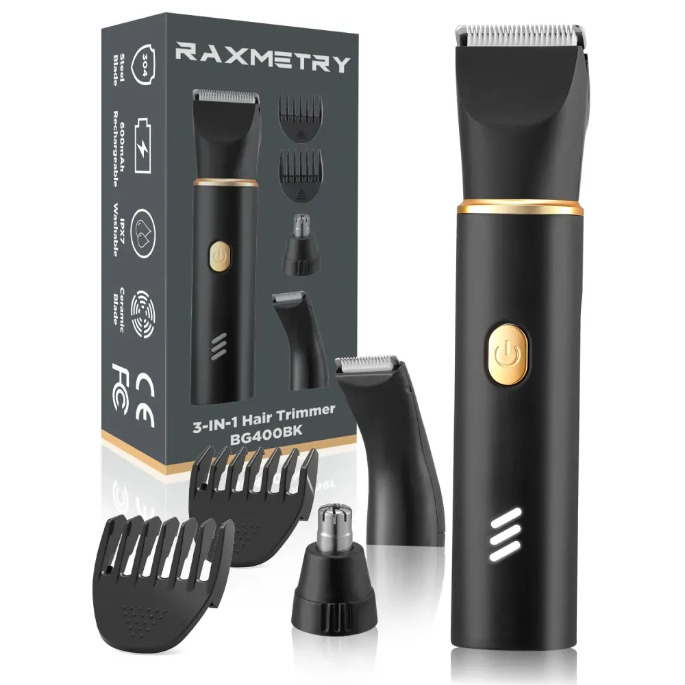 RAXMETRY Manscape Body Hair Trimmer for Men-3 IN 1 Electric Razor Groin Groomer,IPX7 Waterproof,Versatile Hair Trimmer for Ball/Pubic/Chest/Beard/Nose Hair Trimmer,USB-C Rechargeable,Gifts for Him Dad