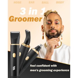 RAXMETRY Manscape Body Hair Trimmer for Men-3 IN 1 Electric Razor Groin Groomer,IPX7 Waterproof,Versatile Hair Trimmer for Ball/Pubic/Chest/Beard/Nose Hair Trimmer,USB-C Rechargeable,Gifts for Him Dad