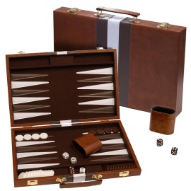 Backgammon Board Game, Deluxe Leather Like Case, Felt Interior, Brown, Classic Backgammon Game, Popular Board Game, Board Games (Small (11))