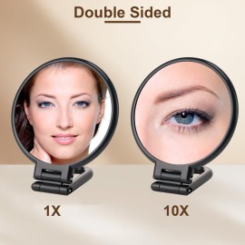 BOOMIBOO 1X/10X Magnifying Handheld Mirror Double Sided, Foldable Travel Makeup Mirror, Adjustable Rotation Pedestal Hand/Hanging/Desk Vanity Mirror-Black BOOMIBOO 1X/10X Magnifying Handheld Mirror Double Sided, Foldable Travel Makeup Mirror, Adjustable Rotation Pedestal Hand/Hanging/Desk Vanity Mirror-Black