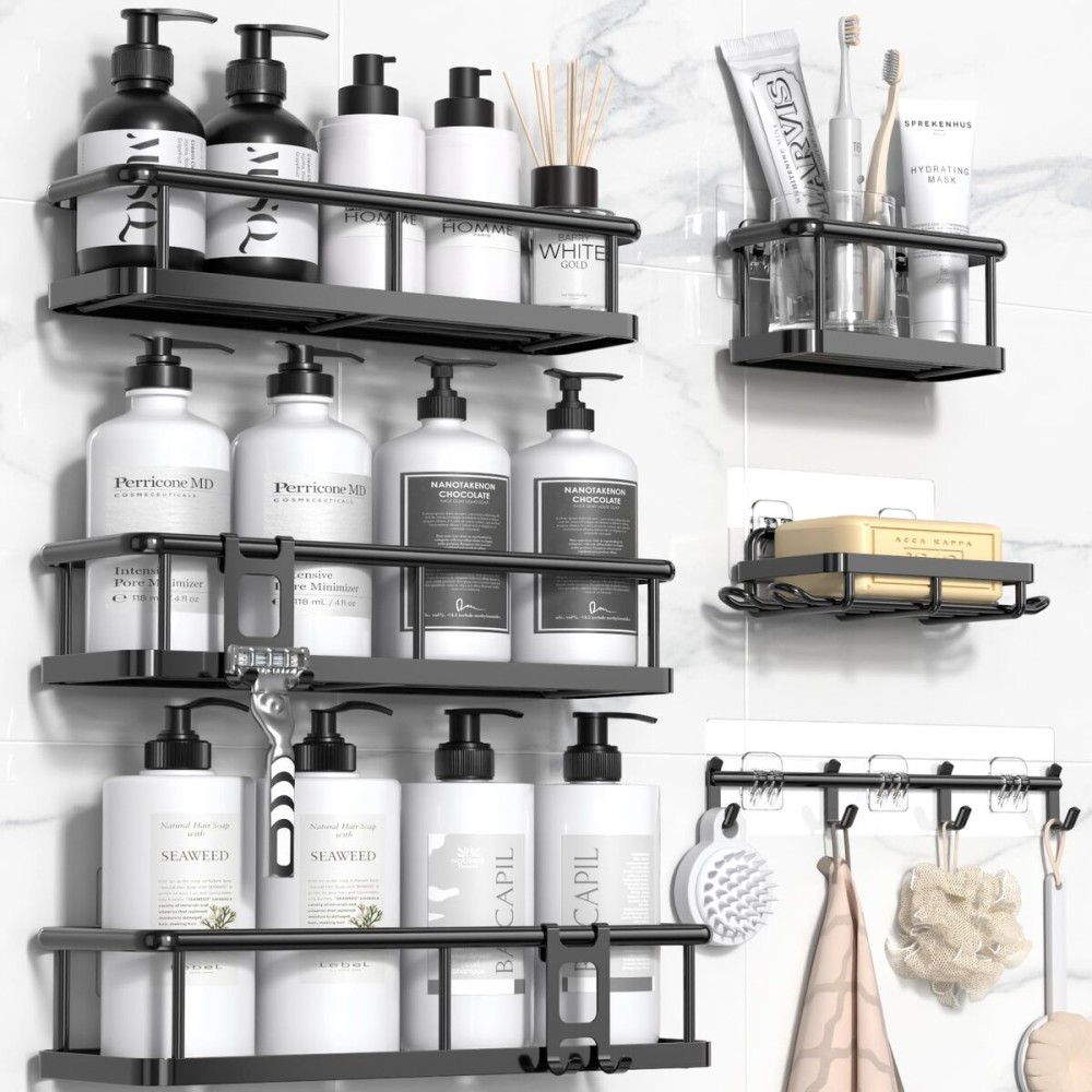 YASONIC Shower Caddy, 6 Pack Large Capacity shower Organizer with Soap Holder and 12 Hooks, Rustproof Shower Shelves for Inside Shower, No Drilling&Sleek Bathroom Organizers and Storage YASONIC Shower Caddy, 6 Pack Large Capacity shower Organizer with Soap Holder and 12 Hooks, Rustproof Shower Shelves for Inside Shower, No Drilling&Sleek Bathroom Organizers and Storage