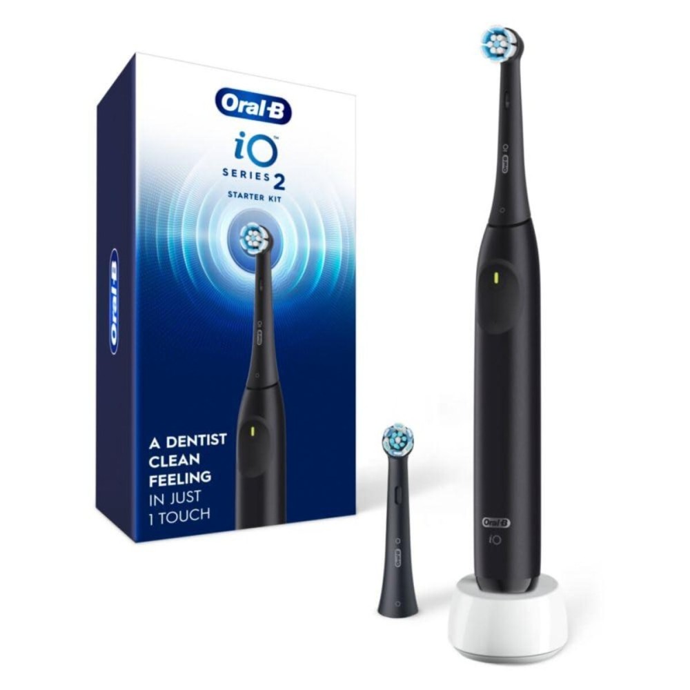 Oral-B iO Series 2 Rechargeable Electric Powered Toothbrush Starter Kit, Night Black with 2 Brush Heads - Automatic Pressure Sensor to Protect Gums - 3 Modes - 2 Min Timer Oral-B iO Series 2 Rechargeable Electric Powered Toothbrush Starter Kit, Night Black with 2 Brush Heads - Automatic Pressure Sensor to Protect Gums - 3 Modes - 2 Min Timer