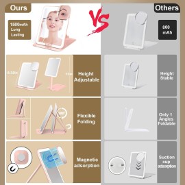 Mocado Travel Makeup Mirror with Light, Tripple Folding Vanity Mirror with Lights, 3 Colors Lighted Makeup Mirror, 1500mAh Rechargeable, Memory Function, Freely Adjust Height and Angle(Pink) Mocado Travel Makeup Mirror with Light, Tripple Folding Vanity Mirror with Lights, 3 Colors Lighted Makeup Mirror, 1500mAh Rechargeable, Memory Function, Freely Adjust Height and Angle(Pink)
