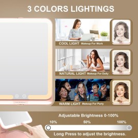 Mocado Travel Makeup Mirror with Light, Tripple Folding Vanity Mirror with Lights, 3 Colors Lighted Makeup Mirror, 1500mAh Rechargeable, Memory Function, Freely Adjust Height and Angle(Pink) Mocado Travel Makeup Mirror with Light, Tripple Folding Vanity Mirror with Lights, 3 Colors Lighted Makeup Mirror, 1500mAh Rechargeable, Memory Function, Freely Adjust Height and Angle(Pink)