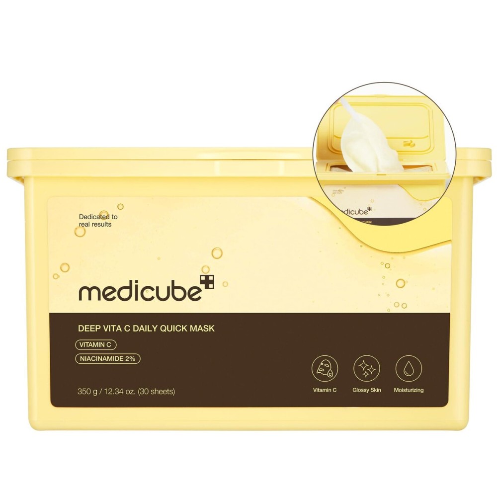 medicube Deep Vita C Daily Quick 30 Sheet Masks - Vegan Certified, Quick Dispenser, Triple Vitamin Complex For Radiance and Hydration - Korean Face Masks