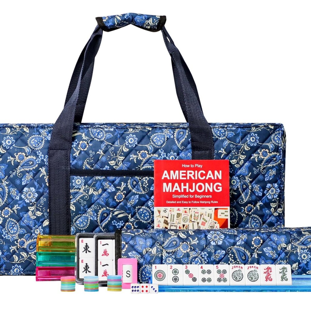 Jongyance American Mahjong Set, Mahjong Game Set, 166 Tiles with Blue and Red Bag, 4 All-in-One Rack/Pushers, MaJongg Set (Mahjong, Majiang, Ma Jong) Jongyance American Mahjong Set, Mahjong Game Set, 166 Tiles with Blue and Red Bag, 4 All-in-One Rack/Pushers, MaJongg Set (Mahjong, Majiang, Ma Jong)