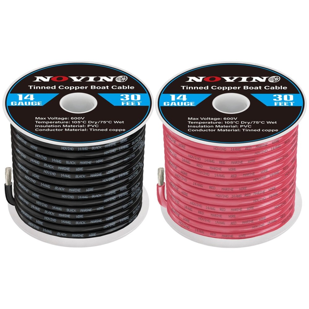14 Gauge Marine Wire 14 AWG Marine Grade Wire Include 14 Gauge 30FT Red & 30FT Black,14AWG Oxygen-Free Tinned Copper Electrical Cable for Automotive Boat Lighting Outdoor RV Camper Trailer 14 Gauge Marine Wire 14 AWG Marine Grade Wire Include 14 Gauge 30FT Red & 30FT Black,14AWG Oxygen-Free Tinned Copper Electrical Cable for Automotive Boat Lighting Outdoor RV Camper Trailer