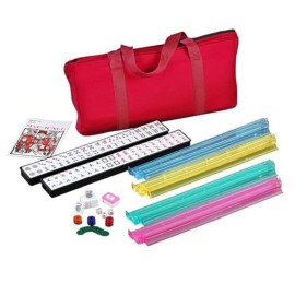usamjtable 166 Tiles American Mahjong Set in Red Soft Light Weight Bag, 4 Color All in One Pushers Racks Western Mahjongg