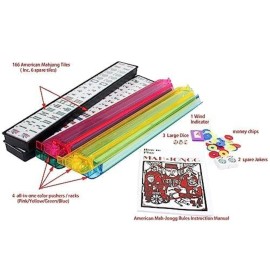 usamjtable 166 Tiles American Mahjong Set in Red Soft Light Weight Bag, 4 Color All in One Pushers Racks Western Mahjongg