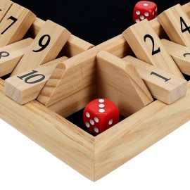Pacific Shore Games Shut The Box Game 4 Player, Natural Wood, Dice Games, Wooden Board Games for Adults, 10 Number Tiles, 12 inch Board Pacific Shore Games Shut The Box Game 4 Player, Natural Wood, Dice Games, Wooden Board Games for Adults, 10 Number Tiles, 12 inch Board