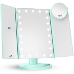 HUONUL Makeup Mirror Vanity with Lights, 2X 3X 10X Magnification, Lighted Mirror, Touch Control, Trifold Dual Power Supply, Portable LED Women Gift (Green)