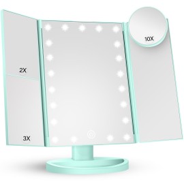 HUONUL Makeup Mirror Vanity with Lights, 2X 3X 10X Magnification, Lighted Mirror, Touch Control, Trifold Dual Power Supply, Portable LED Women Gift (Green) HUONUL Makeup Mirror Vanity with Lights, 2X 3X 10X Magnification, Lighted Mirror, Touch Control, Trifold Dual Power Supply, Portable LED Women Gift (Green)