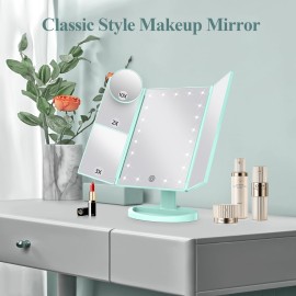 HUONUL Makeup Mirror Vanity with Lights, 2X 3X 10X Magnification, Lighted Mirror, Touch Control, Trifold Dual Power Supply, Portable LED Women Gift (Green) HUONUL Makeup Mirror Vanity with Lights, 2X 3X 10X Magnification, Lighted Mirror, Touch Control, Trifold Dual Power Supply, Portable LED Women Gift (Green)