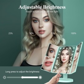 HUONUL Makeup Mirror Vanity with Lights, 2X 3X 10X Magnification, Lighted Mirror, Touch Control, Trifold Dual Power Supply, Portable LED Women Gift (Green) HUONUL Makeup Mirror Vanity with Lights, 2X 3X 10X Magnification, Lighted Mirror, Touch Control, Trifold Dual Power Supply, Portable LED Women Gift (Green)