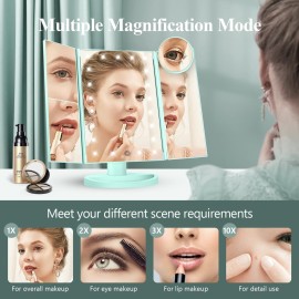 HUONUL Makeup Mirror Vanity with Lights, 2X 3X 10X Magnification, Lighted Mirror, Touch Control, Trifold Dual Power Supply, Portable LED Women Gift (Green) HUONUL Makeup Mirror Vanity with Lights, 2X 3X 10X Magnification, Lighted Mirror, Touch Control, Trifold Dual Power Supply, Portable LED Women Gift (Green)