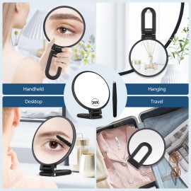 B Beauty Planet 30X Magnifying Mirror, Hand Mirror with Handle, Double Sided Hand Mirror with 30X/1X Magnification, Essential Travel Mirror, Portable Foldable Makeup Mirror for Precision Makeup Black