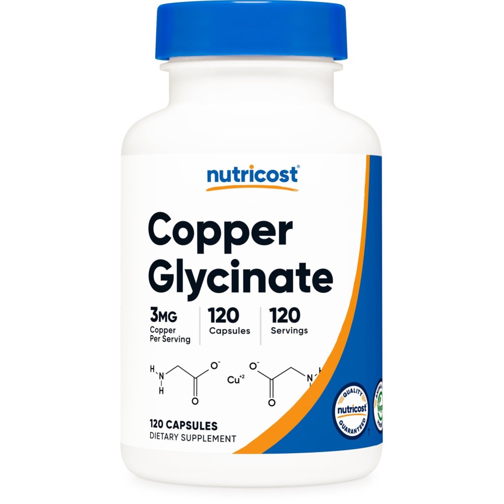 Nutricost Copper Glycinate Capsules (120 Capsules, 3MG Copper per Serving) - Non GMO, Vegan Nutricost Copper Glycinate Capsules (120 Capsules, 3MG Copper per Serving) - Non GMO, Vegan