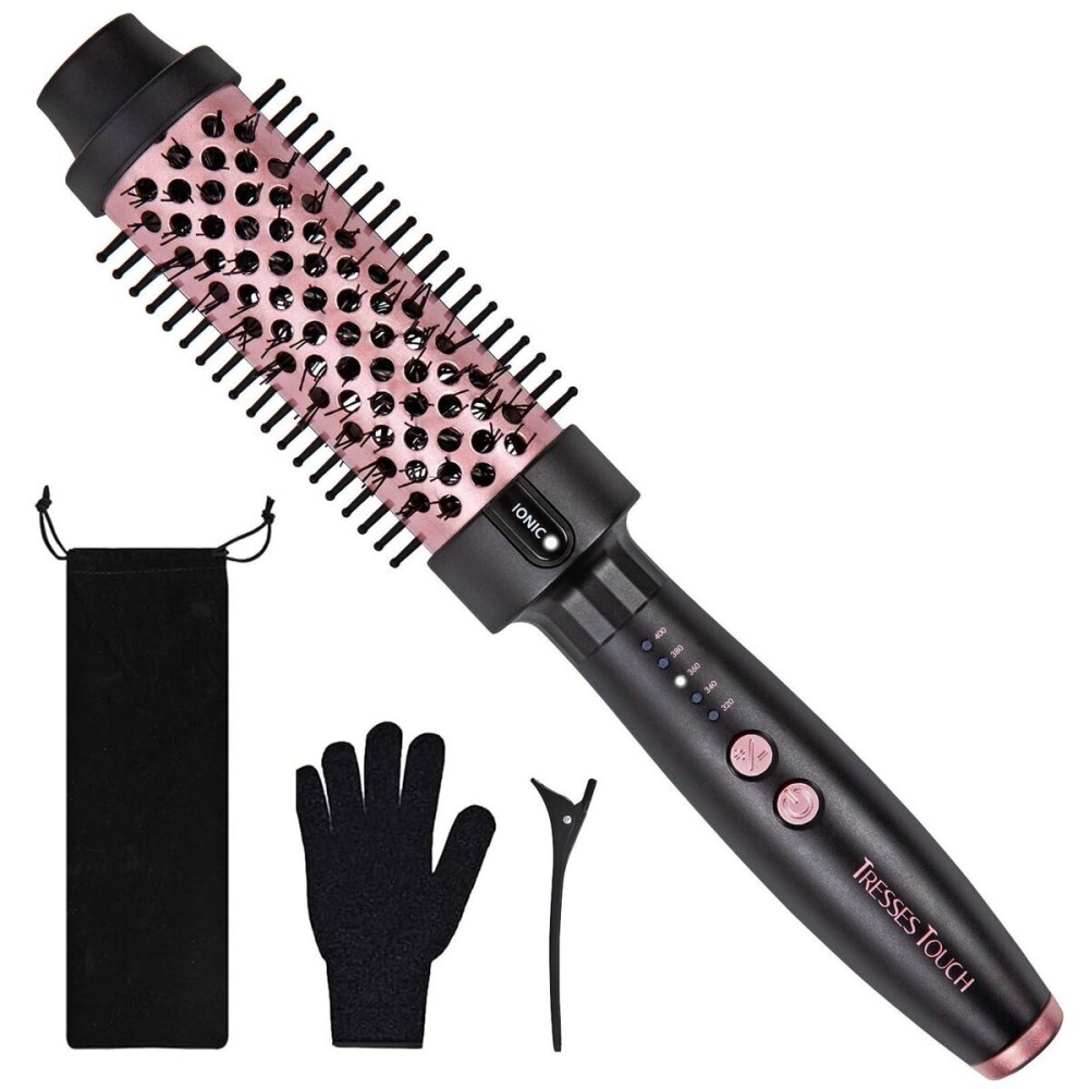 Tresses Touch 1.5 Inch Thermal Brush Blowout with 5 Temp Settings, Universal Voltage Hair Curling Iron, Ceramic Ionic Thermal Round Curling Brush Suitable for Medium and Long Hair, Rose Gold Tresses Touch 1.5 Inch Thermal Brush Blowout with 5 Temp Settings, Universal Voltage Hair Curling Iron, Ceramic Ionic Thermal Round Curling Brush Suitable for Medium and Long Hair, Rose Gold