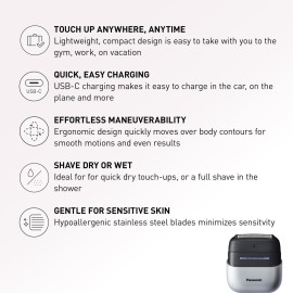 Panasonic Swipe Right Travel Shaver for Women, Portable Electric Razor with USB-C Charging, 3-Blade Cutting System for Dry or Wet Use - ES-CM3A-W