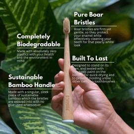 PRIMALS Boar Bristle & Bamboo Toothbrush (4-Pack) - Premium Boar Bristles - Fully Biodegradable - Plastic & Nylon Free - Quick Dry Design PRIMALS Boar Bristle & Bamboo Toothbrush (4-Pack) - Premium Boar Bristles - Fully Biodegradable - Plastic & Nylon Free - Quick Dry Design
