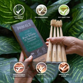 PRIMALS Boar Bristle & Bamboo Toothbrush (4-Pack) - Premium Boar Bristles - Fully Biodegradable - Plastic & Nylon Free - Quick Dry Design PRIMALS Boar Bristle & Bamboo Toothbrush (4-Pack) - Premium Boar Bristles - Fully Biodegradable - Plastic & Nylon Free - Quick Dry Design