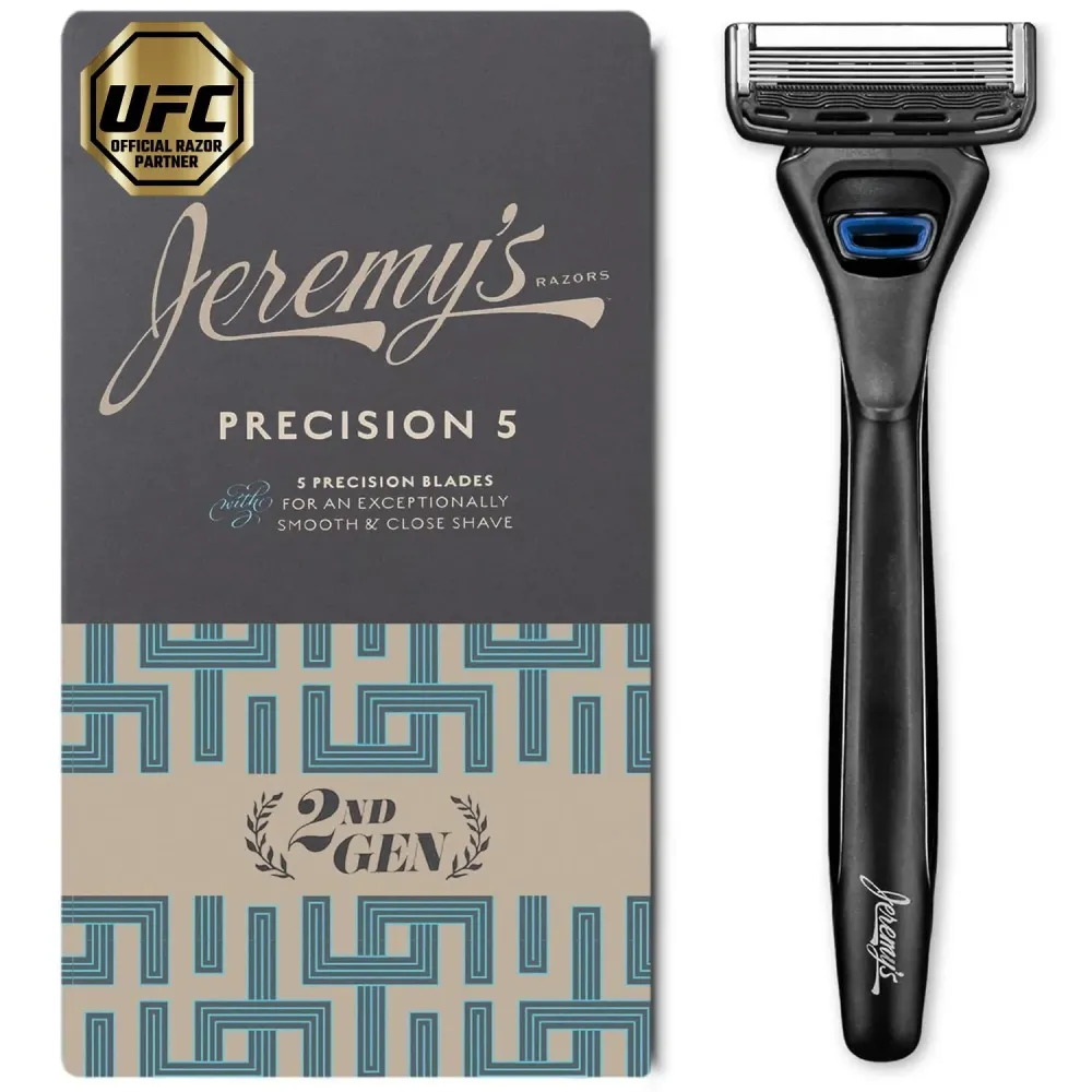 Jeremy\'s Razors for Men: Precision 5 Blade Razor - Stainless Blades, Lubricating Strip, Precision Trimmer - Men\'s Shaving Essentials Kit, Travel Shaver Face Body Head Shavers (1 Razor 1 Cartridge)