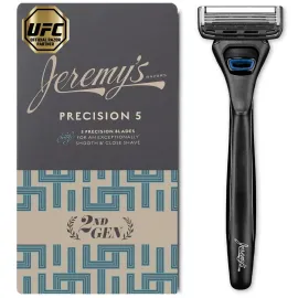 Jeremy\'s Razors for Men: Precision 5 Blade Razor - Stainless Blades, Lubricating Strip, Precision Trimmer - Men\'s Shaving Essentials Kit, Travel Shaver Face Body Head Shavers (1 Razor 1 Cartridge)