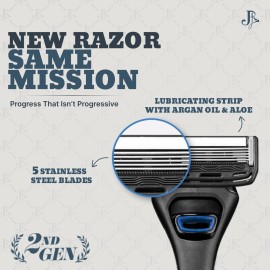 Jeremy\'s Razors for Men: Precision 5 Blade Razor - Stainless Blades, Lubricating Strip, Precision Trimmer - Men\'s Shaving Essentials Kit, Travel Shaver Face Body Head Shavers (1 Razor 1 Cartridge)