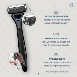 Jeremy\'s Razors for Men: Precision 5 Blade Razor - Stainless Blades, Lubricating Strip, Precision Trimmer - Men\'s Shaving Essentials Kit, Travel Shaver Face Body Head Shavers (1 Razor 1 Cartridge)