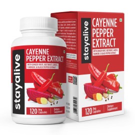 StayAlive Cayenne Pepper Capsules 960mg Super Extract with Ginger, Garlic, Turmeric, Beet Root, Black Pepper, 120 Cayenne Capsules, Support Cardiovascular & Immune System, Capsaicin Supplement Pills
