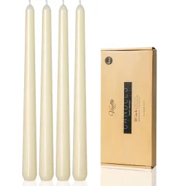 Ivory Taper Candles, 10 Inch Set of 4, Unscented, Dripless, Smokeless, 8 Hours Long Burning, Hand Poured Tall Tapered Candlesticks Wedding Advent Home Decor Dinner Ivory Taper Candles, 10 Inch Set of 4, Unscented, Dripless, Smokeless, 8 Hours Long Burning, Hand Poured Tall Tapered Candlesticks Wedding Advent Home Decor Dinner