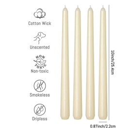 Ivory Taper Candles, 10 Inch Set of 4, Unscented, Dripless, Smokeless, 8 Hours Long Burning, Hand Poured Tall Tapered Candlesticks Wedding Advent Home Decor Dinner Ivory Taper Candles, 10 Inch Set of 4, Unscented, Dripless, Smokeless, 8 Hours Long Burning, Hand Poured Tall Tapered Candlesticks Wedding Advent Home Decor Dinner