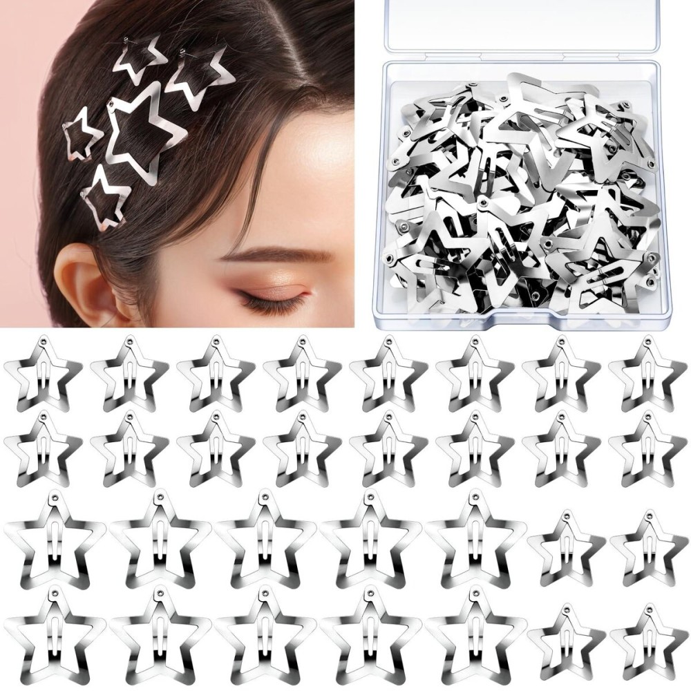 YGDZ Star Hair Clips and Barrettes Set - 20 pcs 1.22 Y2K Hair Accessories, 10 pcs 1.61 Silver Clips for Girls Women, Rave Accessories, Non-Slip Metal Snap Hair Clips YGDZ Star Hair Clips and Barrettes Set - 20 pcs 1.22 Y2K Hair Accessories, 10 pcs 1.61 Silver Clips for Girls Women, Rave Accessories, Non-Slip Metal Snap Hair Clips
