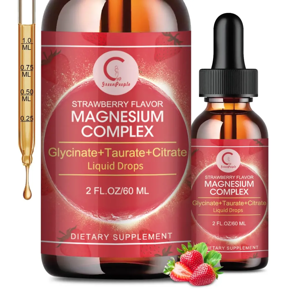 Triple Magnesium Complex Liquid Drops - Magnesium Glycinate Liquid Drops, Taurate & Citrate with L-theanine, Vitamin B6 for Sleep, Muscle, Immune Health, Vegan, Non-GMO, Strawberry Flavor, 2 Fl OZ Triple Magnesium Complex Liquid Drops - Magnesium Glycinate Liquid Drops, Taurate & Citrate with L-theanine, Vitamin B6 for Sleep, Muscle, Immune Health, Vegan, Non-GMO, Strawberry Flavor, 2 Fl OZ