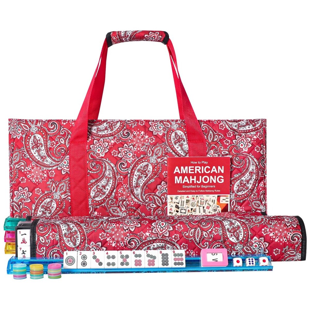 GUSTARIA American Mahjong Game Set, 166 White Tiles, 4 All-in-One Color Rack/Pushers, Complete Mahjong Tile Set Red Printed Carrying Bag GUSTARIA American Mahjong Game Set, 166 White Tiles, 4 All-in-One Color Rack/Pushers, Complete Mahjong Tile Set Red Printed Carrying Bag