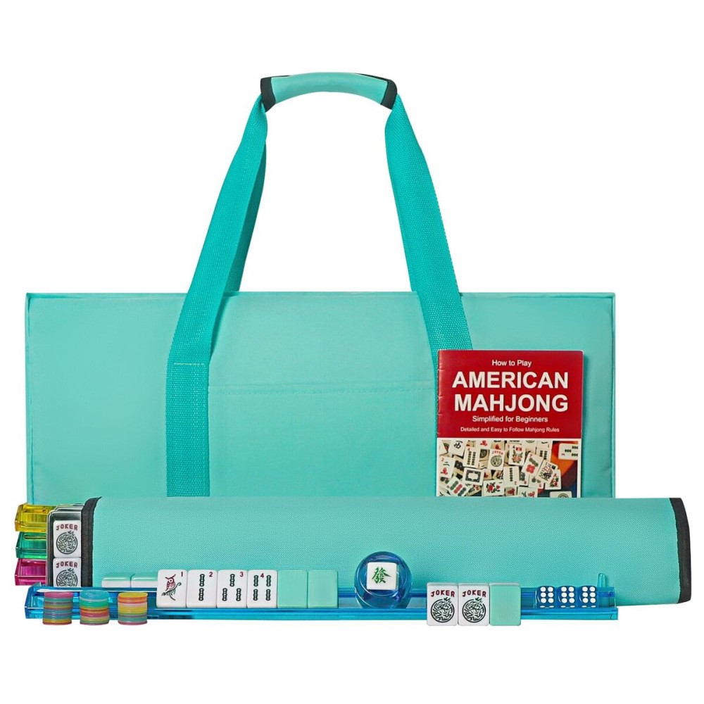 GUSTARIA American Mahjong Game Set, 166 Light Green Tiles, 4 All-in-One Color Rack/Pushers, Complete Mahjong Tile Set, Light Green Carrying Bag GUSTARIA American Mahjong Game Set, 166 Light Green Tiles, 4 All-in-One Color Rack/Pushers, Complete Mahjong Tile Set, Light Green Carrying Bag
