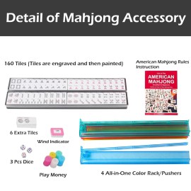 GUSTARIA American Mahjong Game Set, 166 Premium White Tiles, 4 All-in-One Color Rack/Pushers, Complete Mahjong Set Blue Carrying Bag GUSTARIA American Mahjong Game Set, 166 Premium White Tiles, 4 All-in-One Color Rack/Pushers, Complete Mahjong Set Blue Carrying Bag