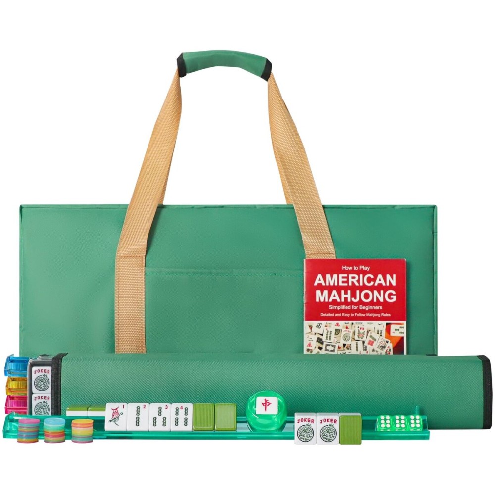 GUSTARIA American Mahjong Game Set, 166 Green Tiles, 4 All-in-One Color Rack/Pushers, Complete Mahjong Tile SetGreen Carrying Bag GUSTARIA American Mahjong Game Set, 166 Green Tiles, 4 All-in-One Color Rack/Pushers, Complete Mahjong Tile SetGreen Carrying Bag