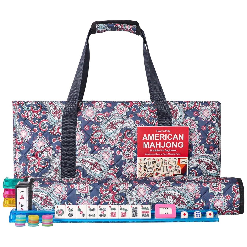 GUSTARIA American Mahjong Game Set, 166 White Tiles, 4 All-in-One Color Rack/Pushers, Complete Mahjong Tile Set, Printed Carrying Bag GUSTARIA American Mahjong Game Set, 166 White Tiles, 4 All-in-One Color Rack/Pushers, Complete Mahjong Tile Set, Printed Carrying Bag