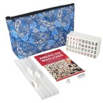 GUSTARIA Mini Mahjong Set, American Mahjong Game Set with 166 White Tiles (0.8), 4 Racks & Thickened Blue Printed Bag, Portable Travel Mahjong Tiles Set