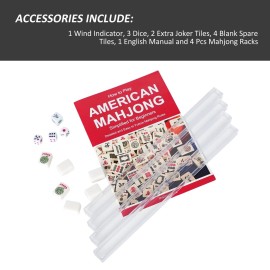 GUSTARIA Mini Mahjong Set, American Mahjong Game Set with 166 White Tiles (0.8), 4 Racks & Thickened Blue Printed Bag, Portable Travel Mahjong Tiles Set GUSTARIA Mini Mahjong Set, American Mahjong Game Set with 166 White Tiles (0.8), 4 Racks & Thickened Blue Printed Bag, Portable Travel Mahjong Tiles Set