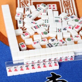 GUSTARIA Mini Mahjong Set, American Mahjong Game Set with 166 White Tiles (0.8), 4 Racks & Thickened Blue Printed Bag, Portable Travel Mahjong Tiles Set GUSTARIA Mini Mahjong Set, American Mahjong Game Set with 166 White Tiles (0.8), 4 Racks & Thickened Blue Printed Bag, Portable Travel Mahjong Tiles Set